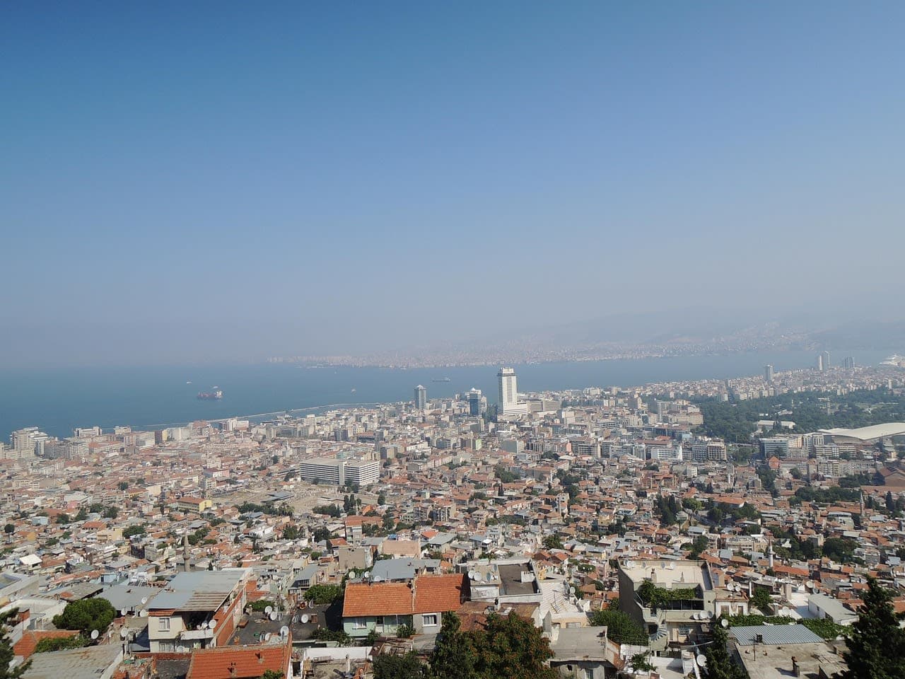 View over İzmir's rooftops towards the Aegean