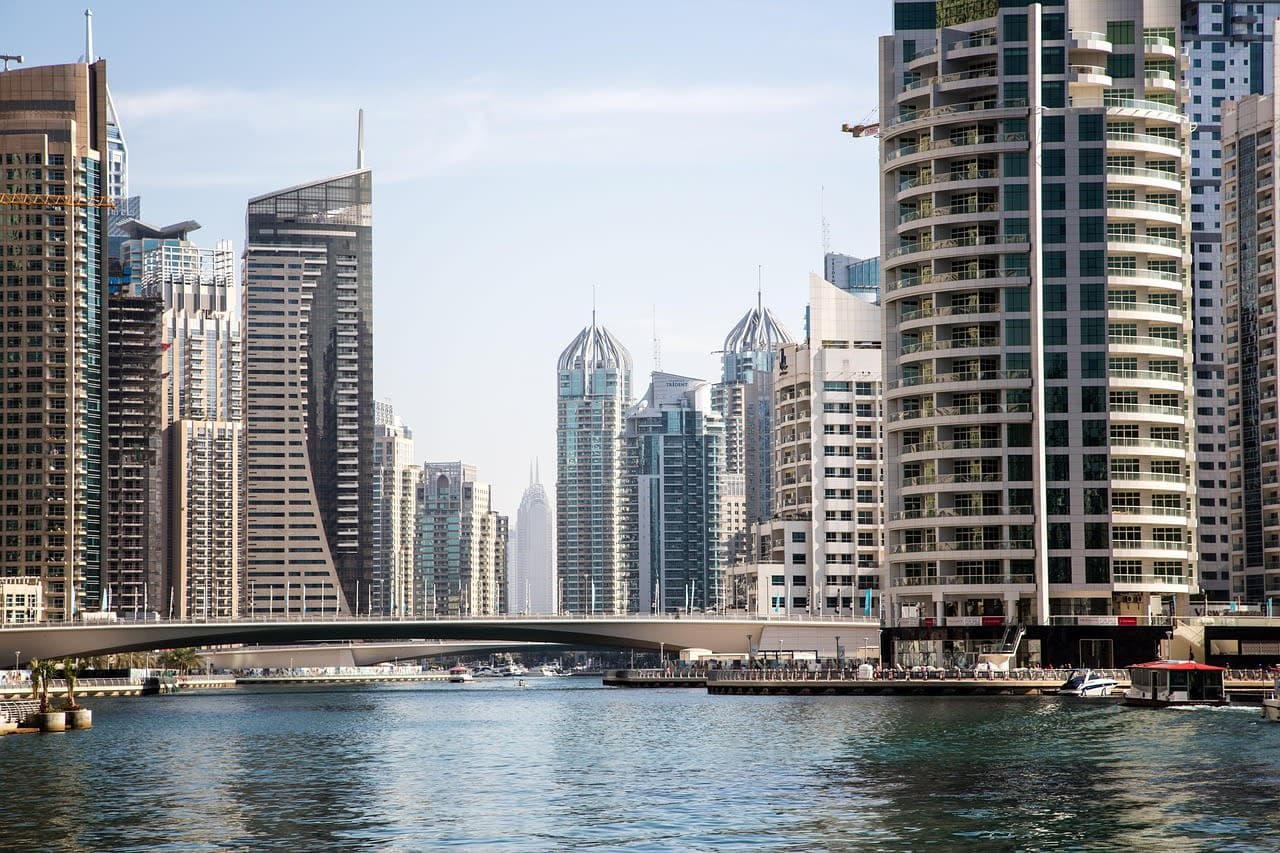 Residential towers and a marina in Dubai